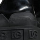 Black Leather Rubber Logo Ankle Boots Shoes