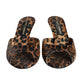 Brown Leopard Leather Slides Heels Sandals Shoes