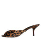 Brown Leopard Leather Slides Heels Sandals Shoes