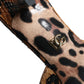 Brown Leopard Leather Slides Heels Sandals Shoes
