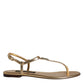 Gold Leather DG Logo Flats Sandals Shoes