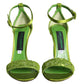 Green Lace Logo Heels Ankle Strap Sandals Shoes