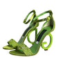 Green Lace Logo Heels Ankle Strap Sandals Shoes