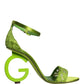 Green Lace Logo Heels Ankle Strap Sandals Shoes