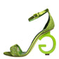 Green Lace Logo Heels Ankle Strap Sandals Shoes