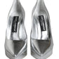 Silver Leather Platform Heels Pumps Shoes