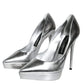 Silver Leather Platform Heels Pumps Shoes