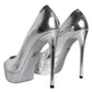 Silver Leather Platform Heels Pumps Shoes