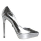 Silver Leather Platform Heels Pumps Shoes
