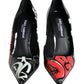 Black Graffiti Leather High Heels Pumps Shoes