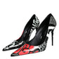 Black Graffiti Leather High Heels Pumps Shoes