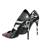 Black Graffiti Leather High Heels Pumps Shoes
