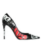 Black Graffiti Leather High Heels Pumps Shoes