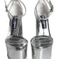 Silver Leather Platform Ankle Strap Sandals Shoes