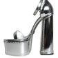 Silver Leather Platform Ankle Strap Sandals Shoes
