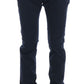 Elegant Blue Slim Fit Cotton Stretch Pants
