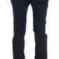 Elegant Blue Slim Fit Cotton Stretch Pants
