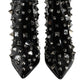 Black Leather Studs Crystal Ankle Boots Shoes