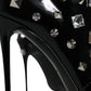 Black Leather Studs Crystal Ankle Boots Shoes