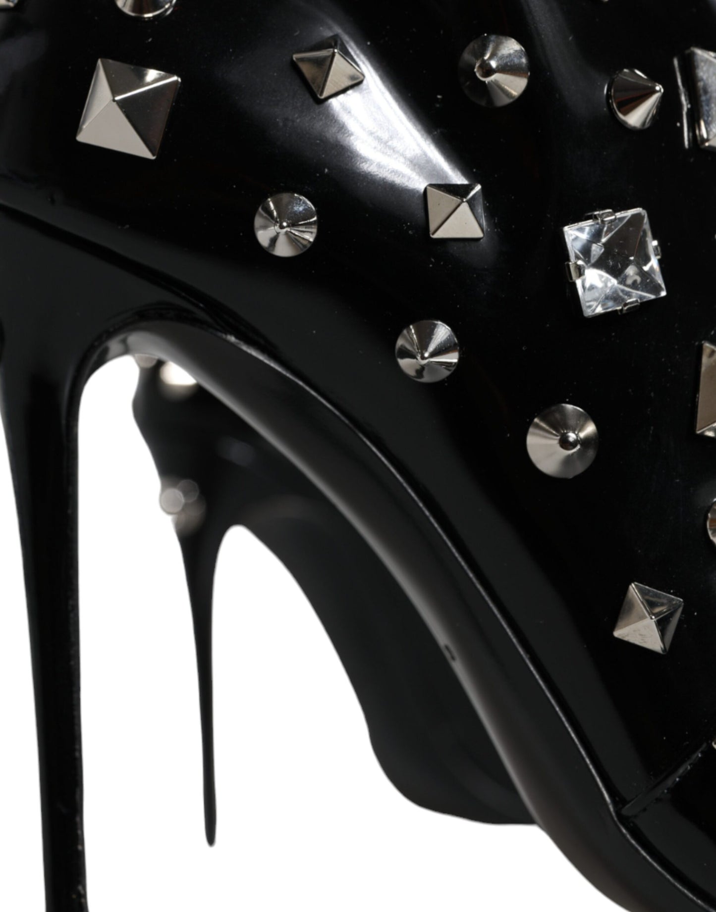 Black Leather Studs Crystal Ankle Boots Shoes