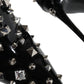 Black Leather Studs Crystal Ankle Boots Shoes