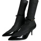 Black Leather Stilettos Booties Socks Shoes