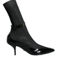 Black Leather Stilettos Booties Socks Shoes