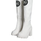 White Cotton Logo Heels Knee High Boots Shoes