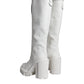 White Cotton Logo Heels Knee High Boots Shoes