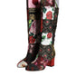 Multicolor Patchwork Print Heeled Boots Shoes