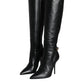 Black Leather Gold Tone Logo High Boots Shoes