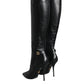 Black Leather Gold Tone Logo High Boots Shoes