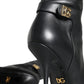 Black Leather Gold Tone Logo High Boots Shoes