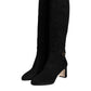Black Suede Leather Logo Knee High Boots Shoes
