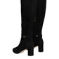 Black Suede Leather Logo Knee High Boots Shoes