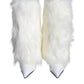 White Fur Leather Heels Mid Calf Boots Shoes