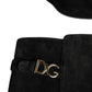 Black Suede Leather Knee High Boots Shoes