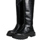 Black Leather Trekking Knee High Boots Shoes