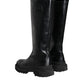 Black Leather Trekking Knee High Boots Shoes