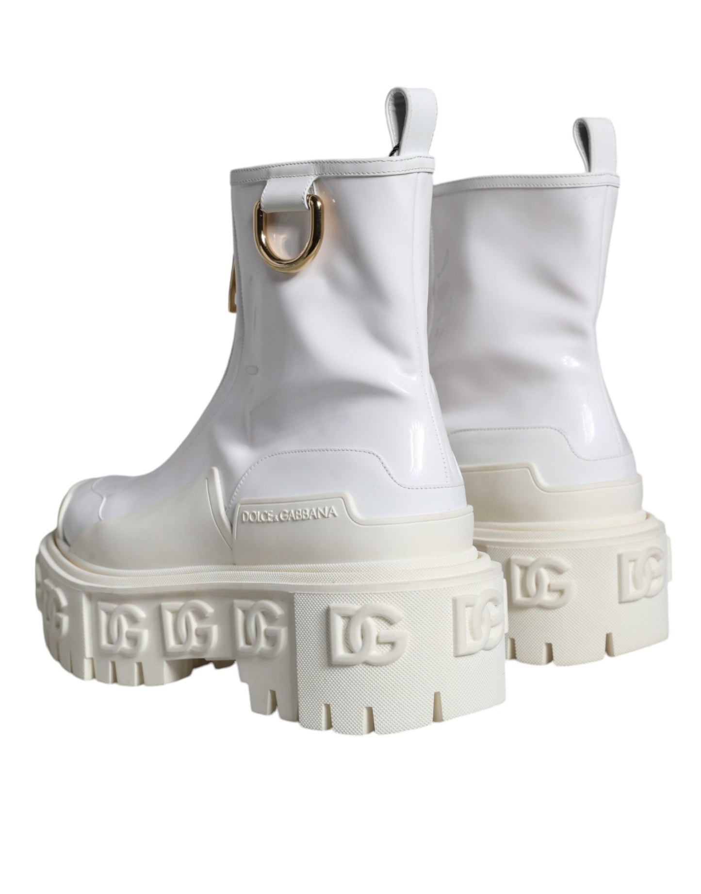 White Leather Rubber Logo Ankle Boots Shoes