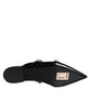 Black Leather Pearls Slides Sandals Shoes
