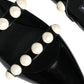 Black Leather Pearls Slides Sandals Shoes