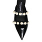 Black Leather Pearls Slides Sandals Shoes