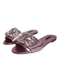 Metallic Pink Crystal Leather Flats Sandals Shoes