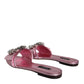 Metallic Pink Crystal Leather Flats Sandals Shoes