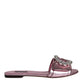 Metallic Pink Crystal Leather Flats Sandals Shoes