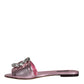 Metallic Pink Crystal Leather Flats Sandals Shoes