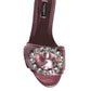 Metallic Pink Crystal Leather Flats Sandals Shoes