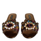 Multicolor Jacquard Embellished Slides Flats Shoes