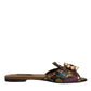 Multicolor Jacquard Embellished Slides Flats Shoes